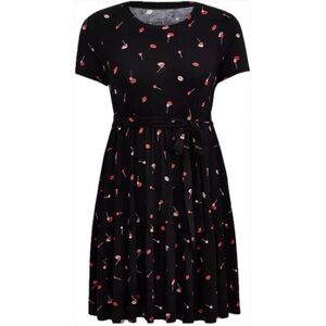 Torrid Black Lip Print Super Soft Tiered Mini Dress